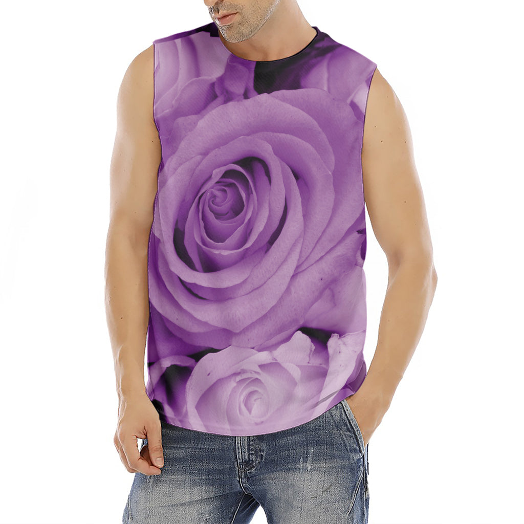 Purple Rose Print Men's Fitness Tank Top