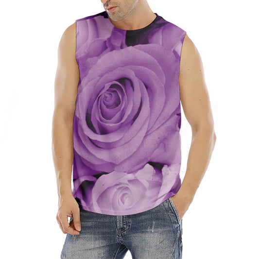 Purple Rose Print Men's Fitness Tank Top