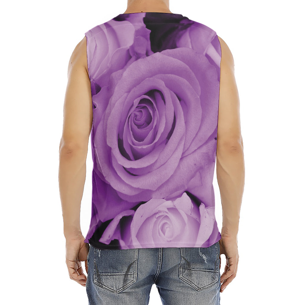 Purple Rose Print Men's Fitness Tank Top