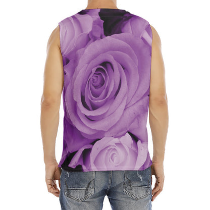 Purple Rose Print Men's Fitness Tank Top