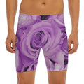 Purple Rose Print Men's Long Boxer Briefs