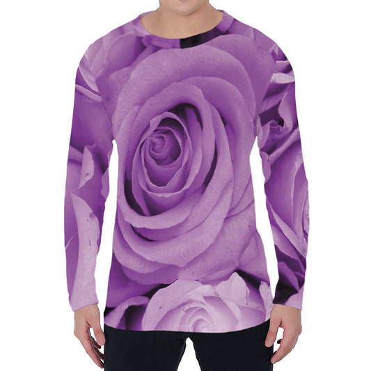 Purple Rose Print Men's Long Sleeve T-Shirt