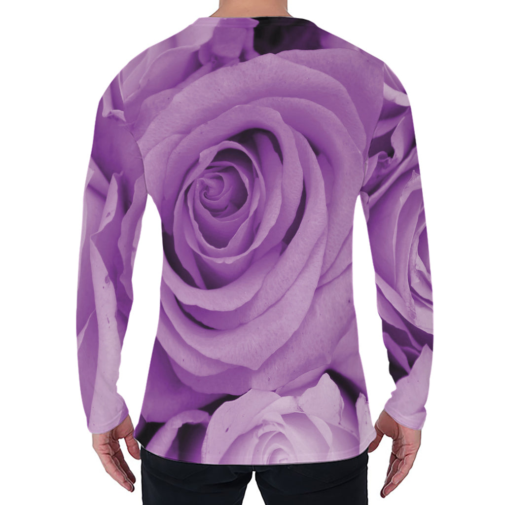 Purple Rose Print Men's Long Sleeve T-Shirt