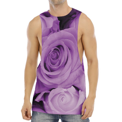 Purple Rose Print Men's Muscle Tank Top