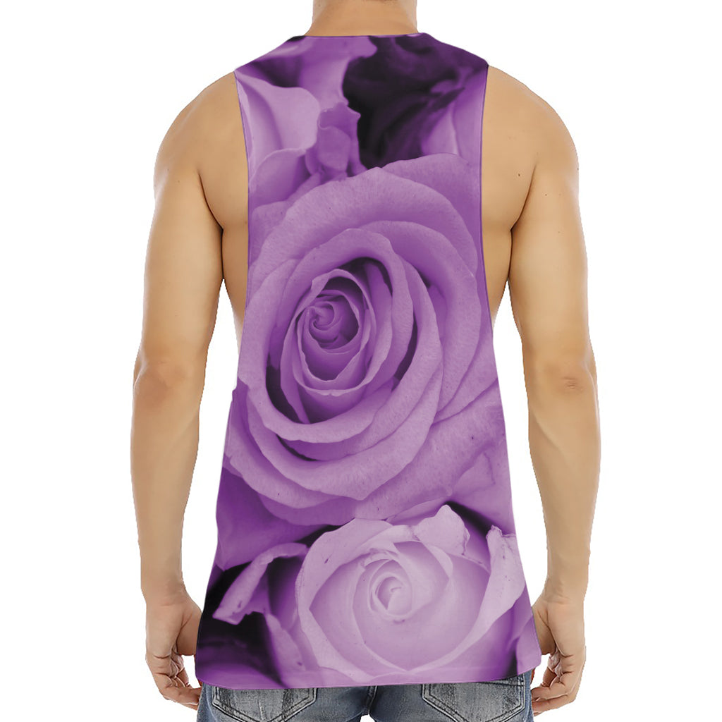 Purple Rose Print Men's Muscle Tank Top