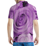 Purple Rose Print Men's Polo Shirt