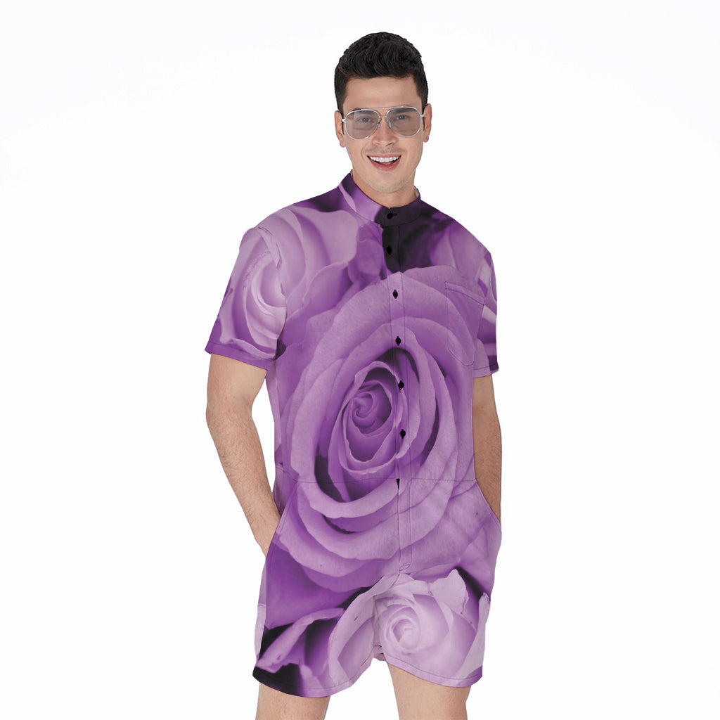Purple Rose Print Men's Rompers