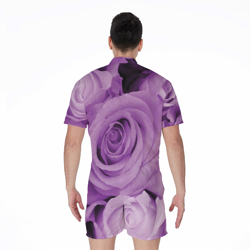 Purple Rose Print Men's Rompers