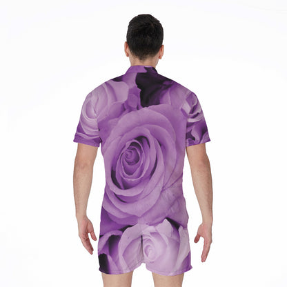Purple Rose Print Men's Rompers