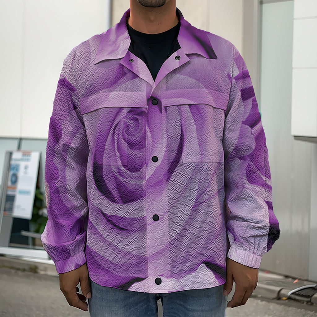 Purple Rose Print Men's Shirt Jacket