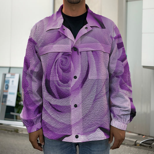 Purple Rose Print Men's Shirt Jacket