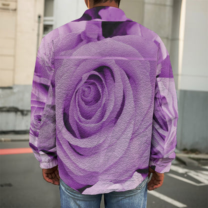 Purple Rose Print Men's Shirt Jacket