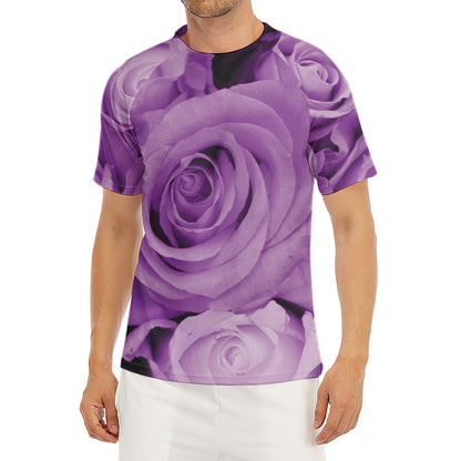 Purple Rose Print Men's Short Sleeve Rash Guard