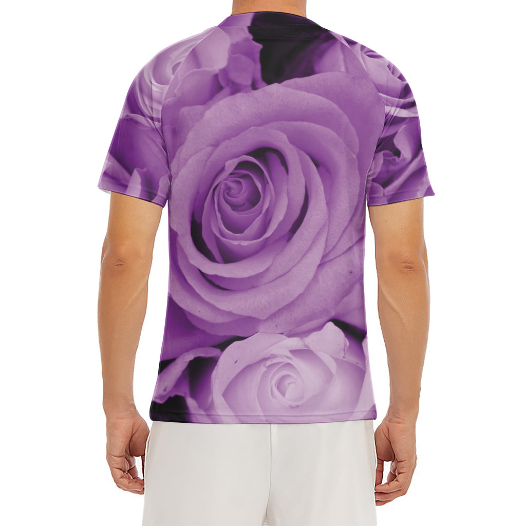 Purple Rose Print Men's Short Sleeve Rash Guard