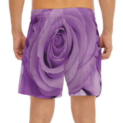 Purple Rose Print Men's Split Running Shorts