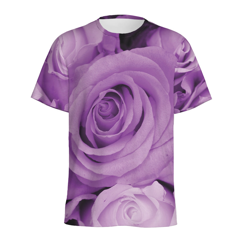 Purple Rose Print Men's Sports T-Shirt