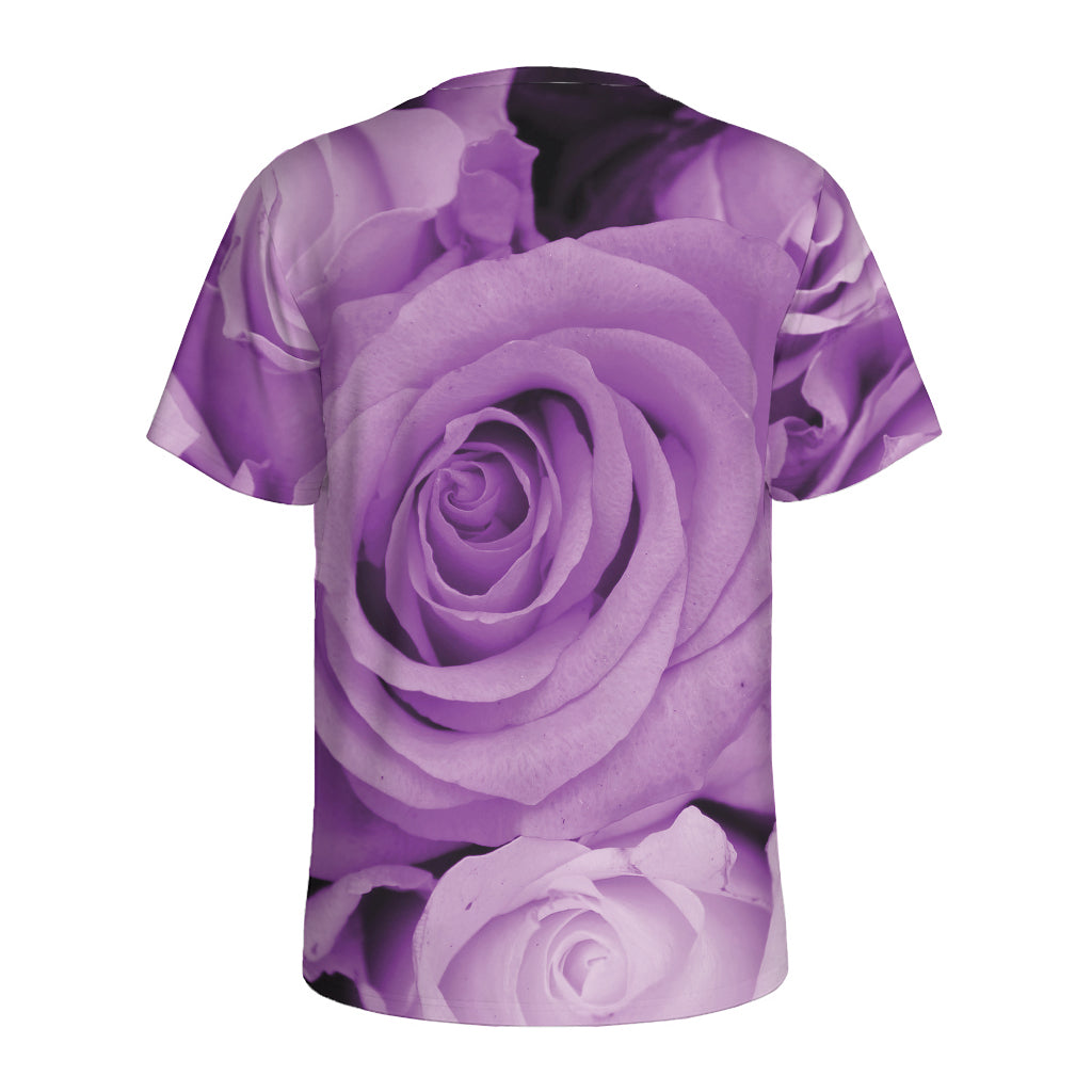 Purple Rose Print Men's Sports T-Shirt