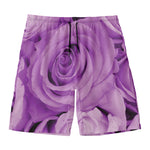 Purple Rose Print Men's Swim Trunks