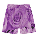 Purple Rose Print Men's Swim Trunks
