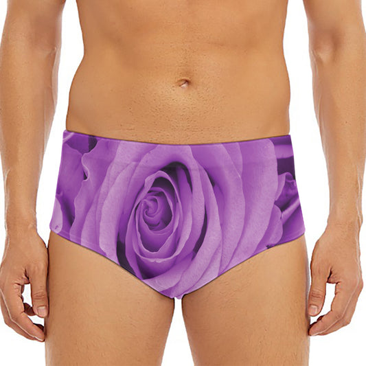 Purple Rose Print Men's Triangle Swim Briefs