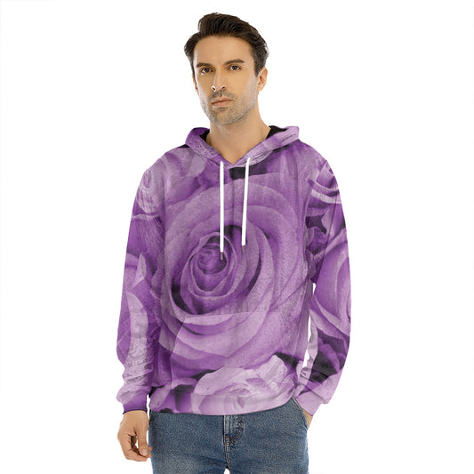 Purple Rose Print Men's Velvet Pullover Hoodie