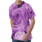 Purple Rose Print Men's Velvet T-Shirt