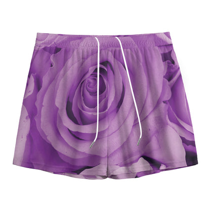 Purple Rose Print Mesh Shorts