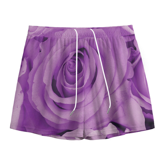 Purple Rose Print Mesh Shorts