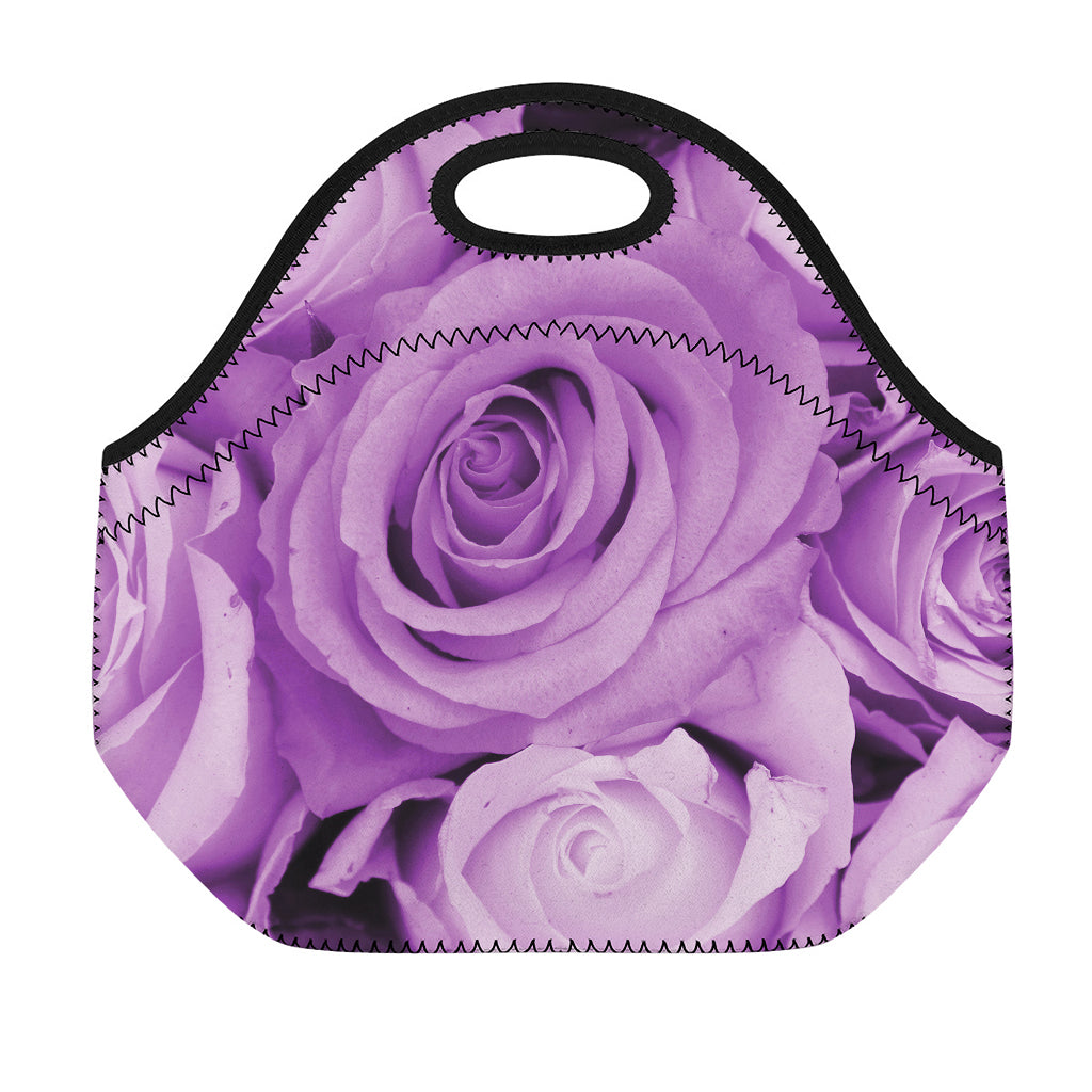 Purple Rose Print Neoprene Lunch Bag