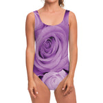 Purple Rose Print One Piece Swimsuit