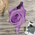 Purple Rose Print One Shoulder Bodysuit