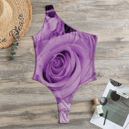 Purple Rose Print One Shoulder Bodysuit