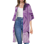 Purple Rose Print Open Front Beach Cover Up
