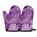 Purple Rose Print Oven Mitts