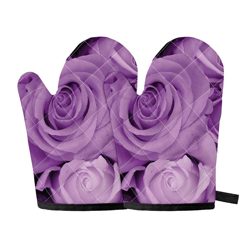 Purple Rose Print Oven Mitts