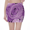Purple Rose Print Pencil Mini Skirt
