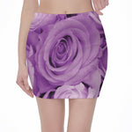 Purple Rose Print Pencil Mini Skirt