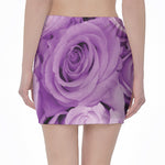 Purple Rose Print Pencil Mini Skirt
