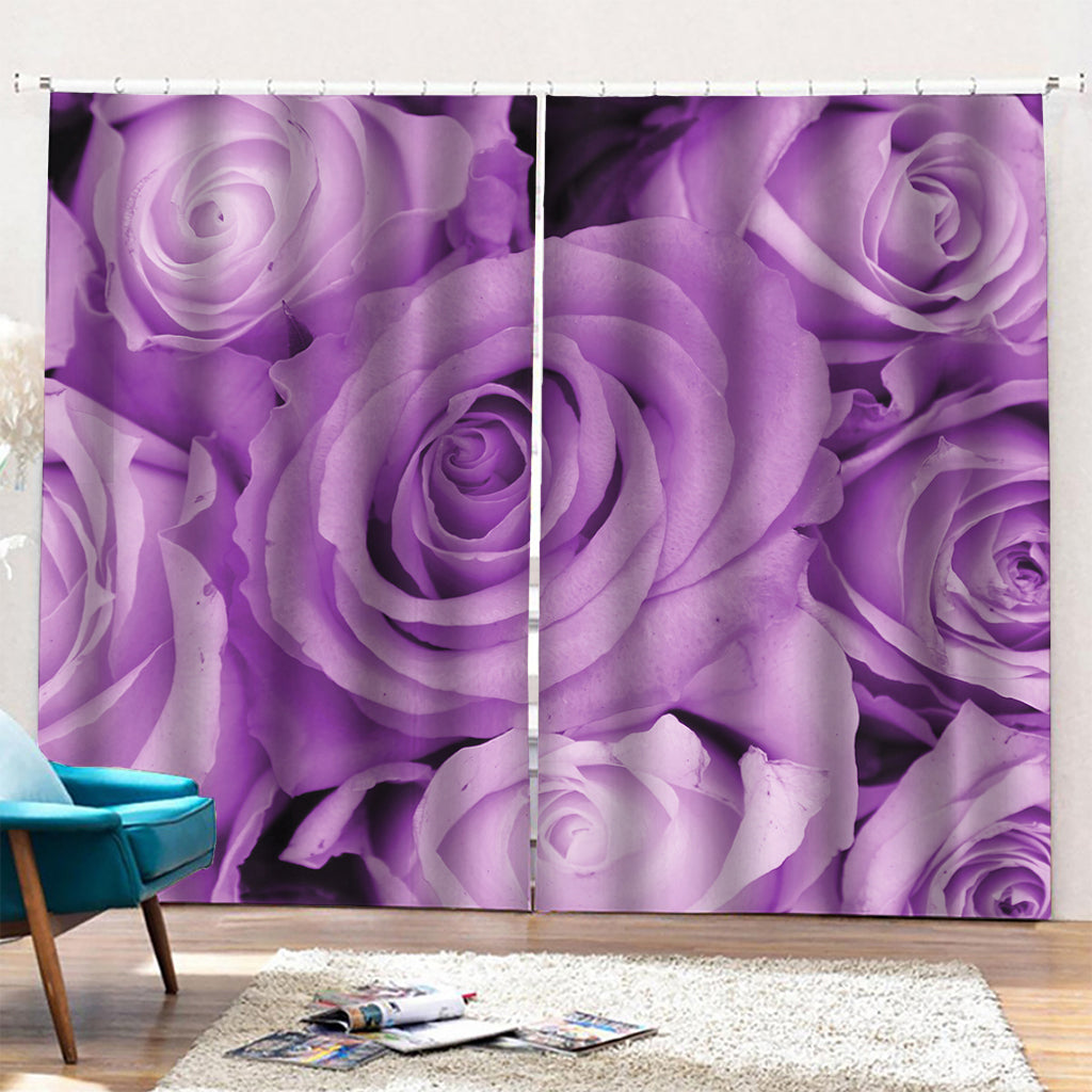 Purple Rose Print Pencil Pleat Curtains