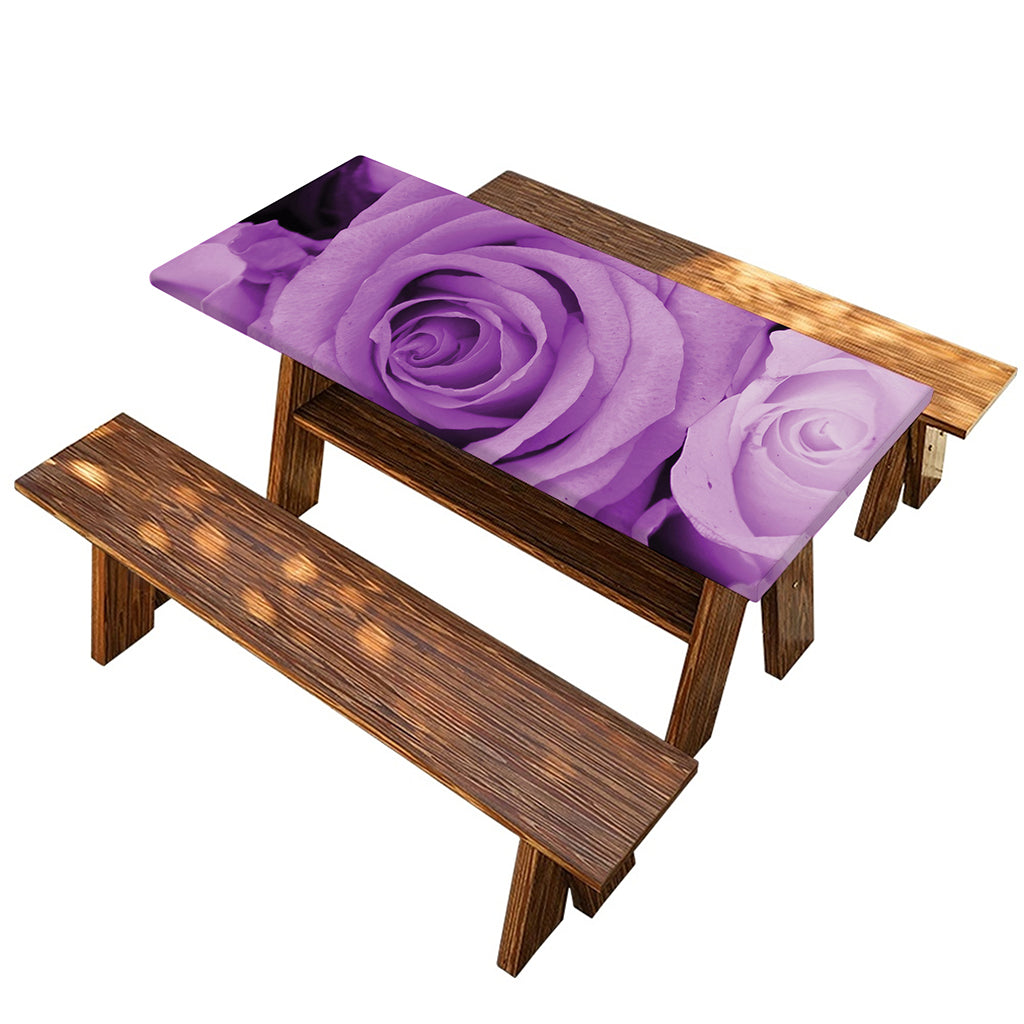 Purple Rose Print Picnic Table Cover