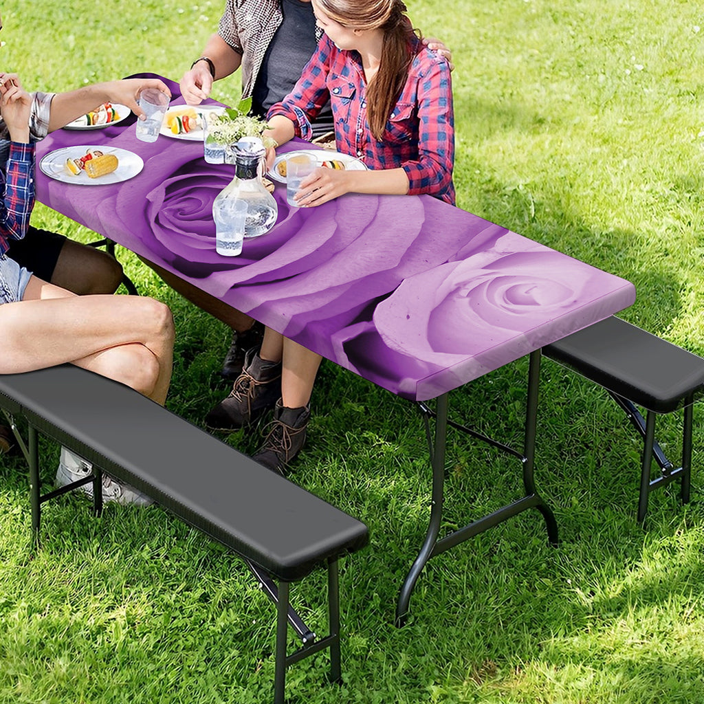 Purple Rose Print Picnic Table Cover