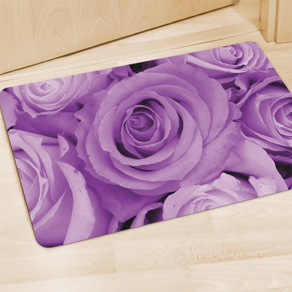 Purple Rose Print Polyester Doormat