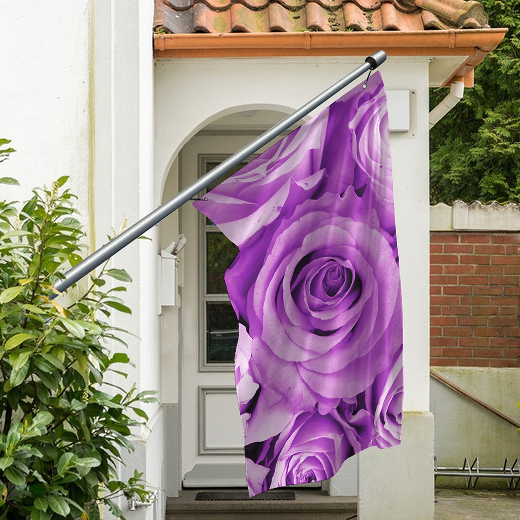 Purple Rose Print Polyester Flag