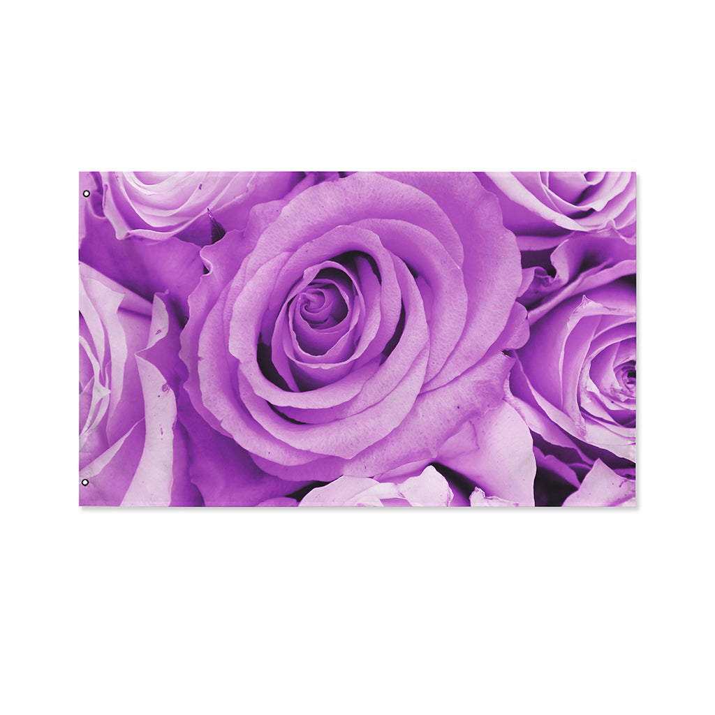 Purple Rose Print Polyester Flag