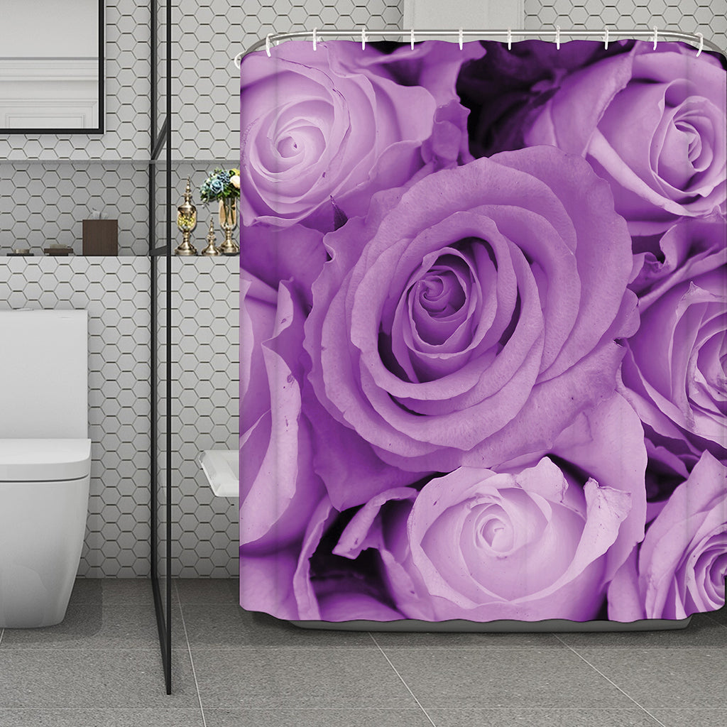 Purple Rose Print Polyester Shower Curtain