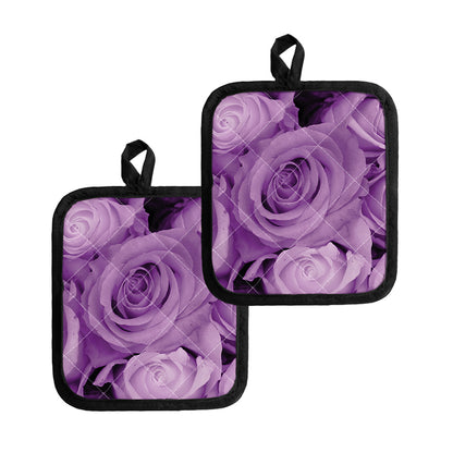 Purple Rose Print Pot Holders