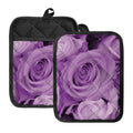 Purple Rose Print Pot Holders With Pocket