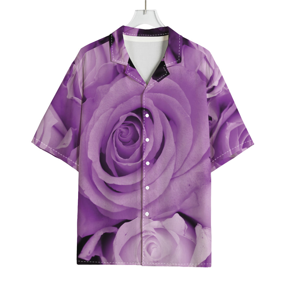 Purple Rose Print Rayon Hawaiian Shirt