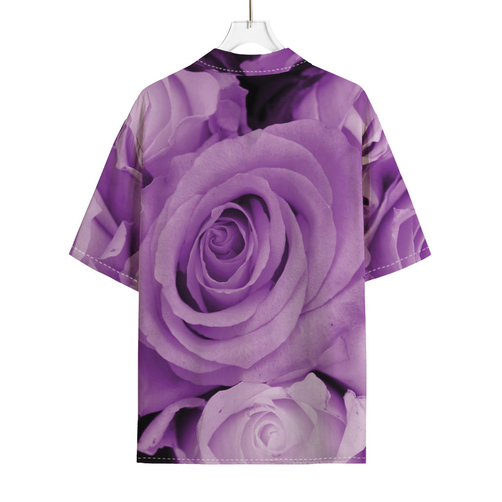 Purple Rose Print Rayon Hawaiian Shirt