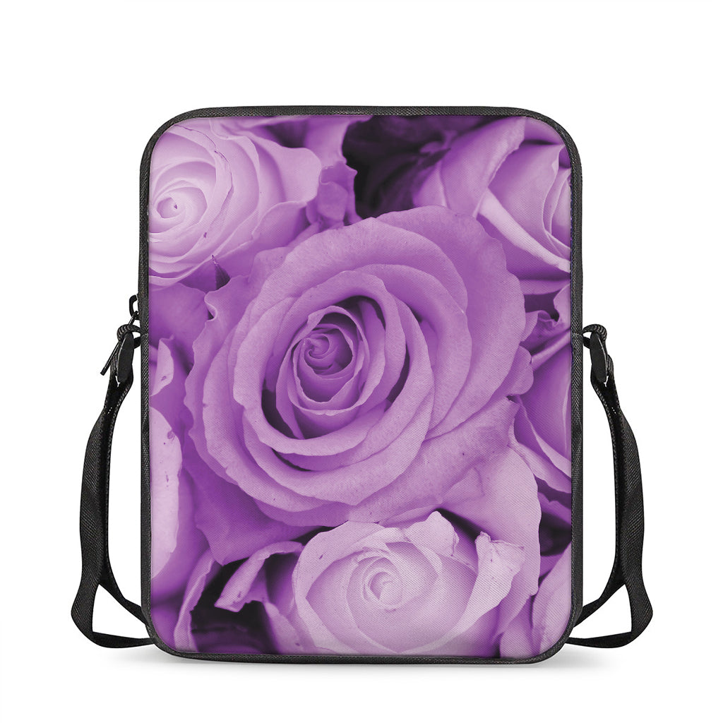 Purple Rose Print Rectangular Crossbody Bag